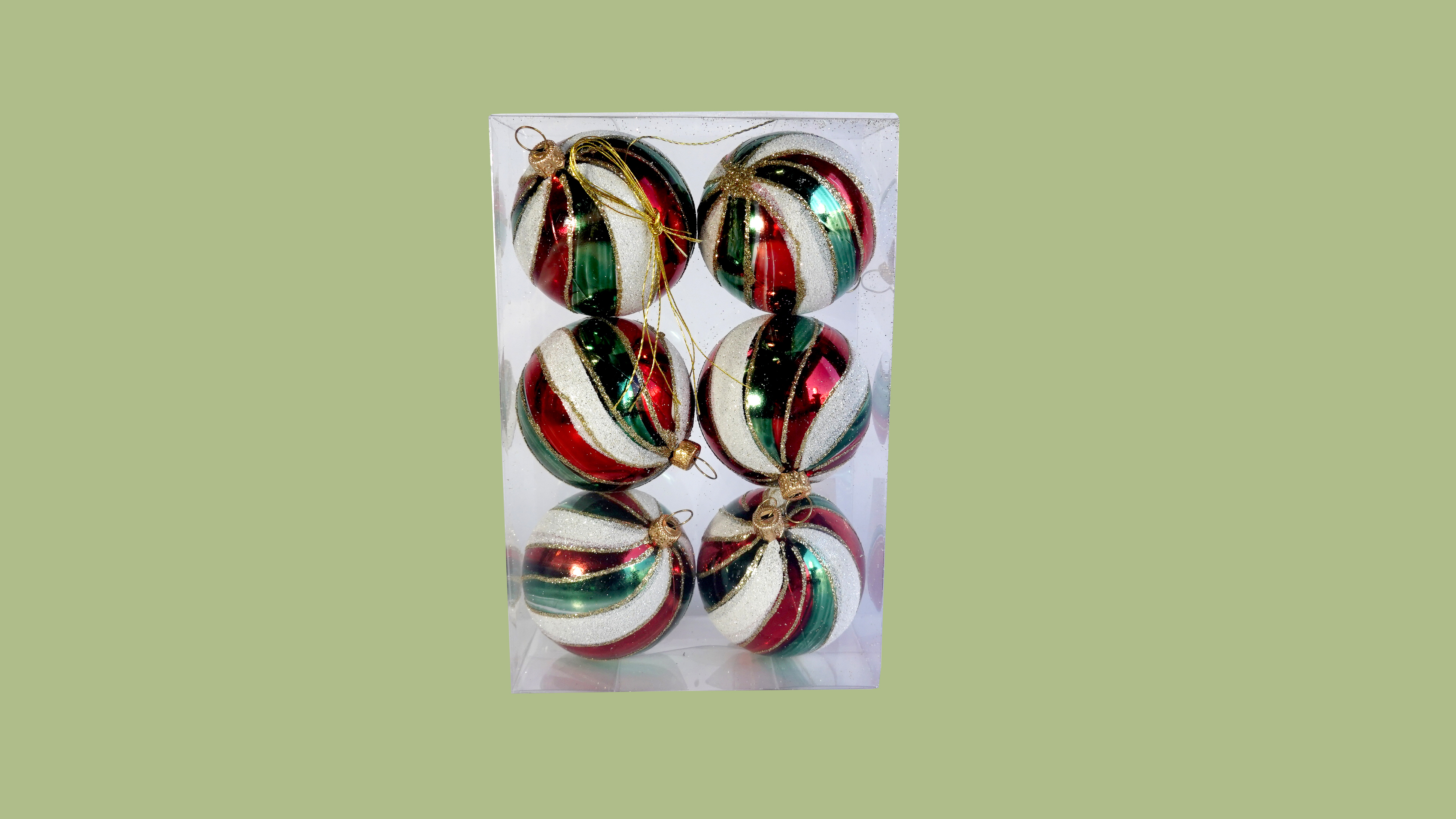 Julekugler 6 cm perlemor rød grøn glitter