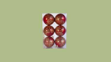 Julekugler 6 cm perlemor rød guld glitter